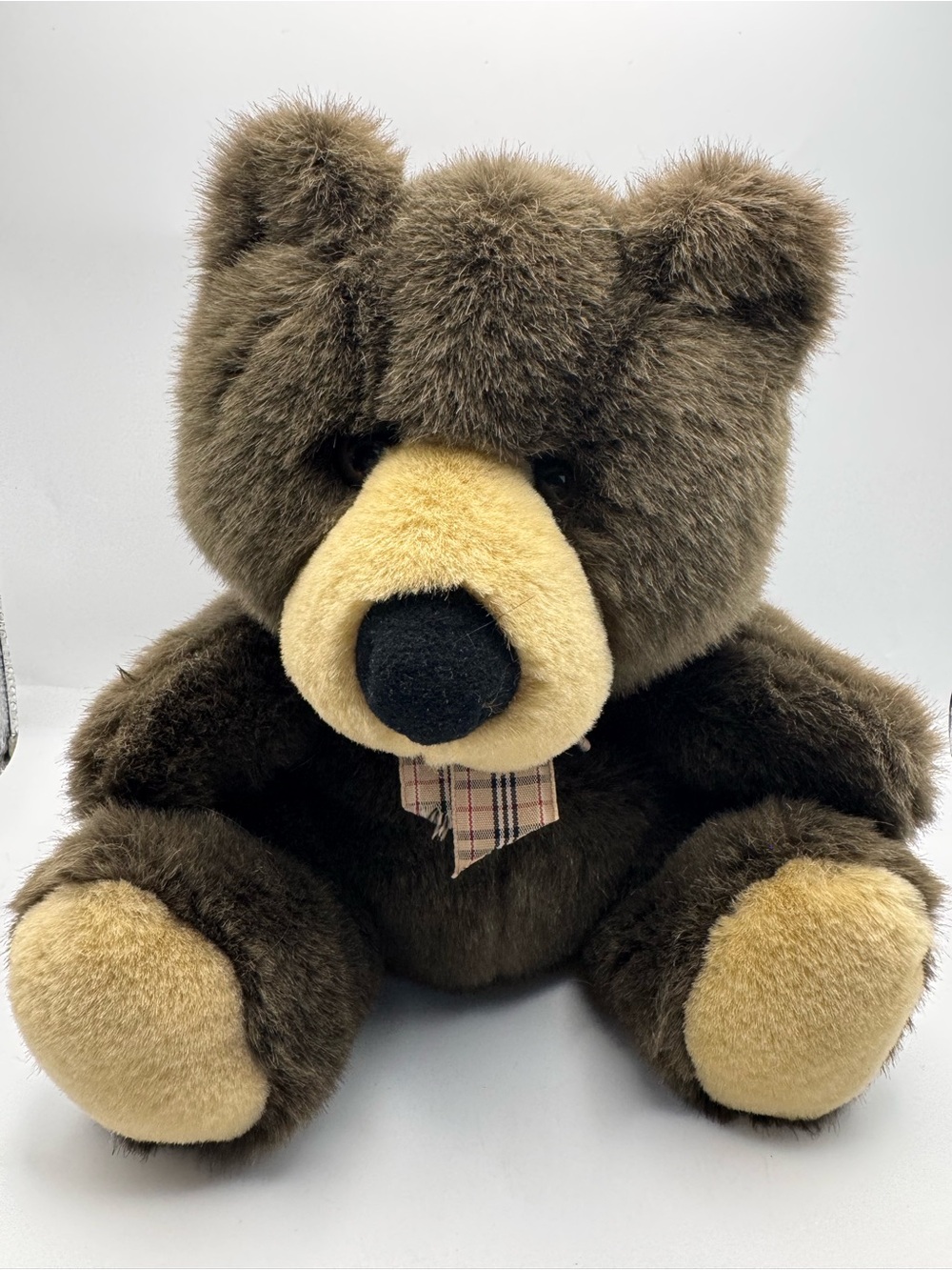 Vintage 1990s Fluffyville Brown Bear Hand Puppet Plush Tie Stuffed Animal
